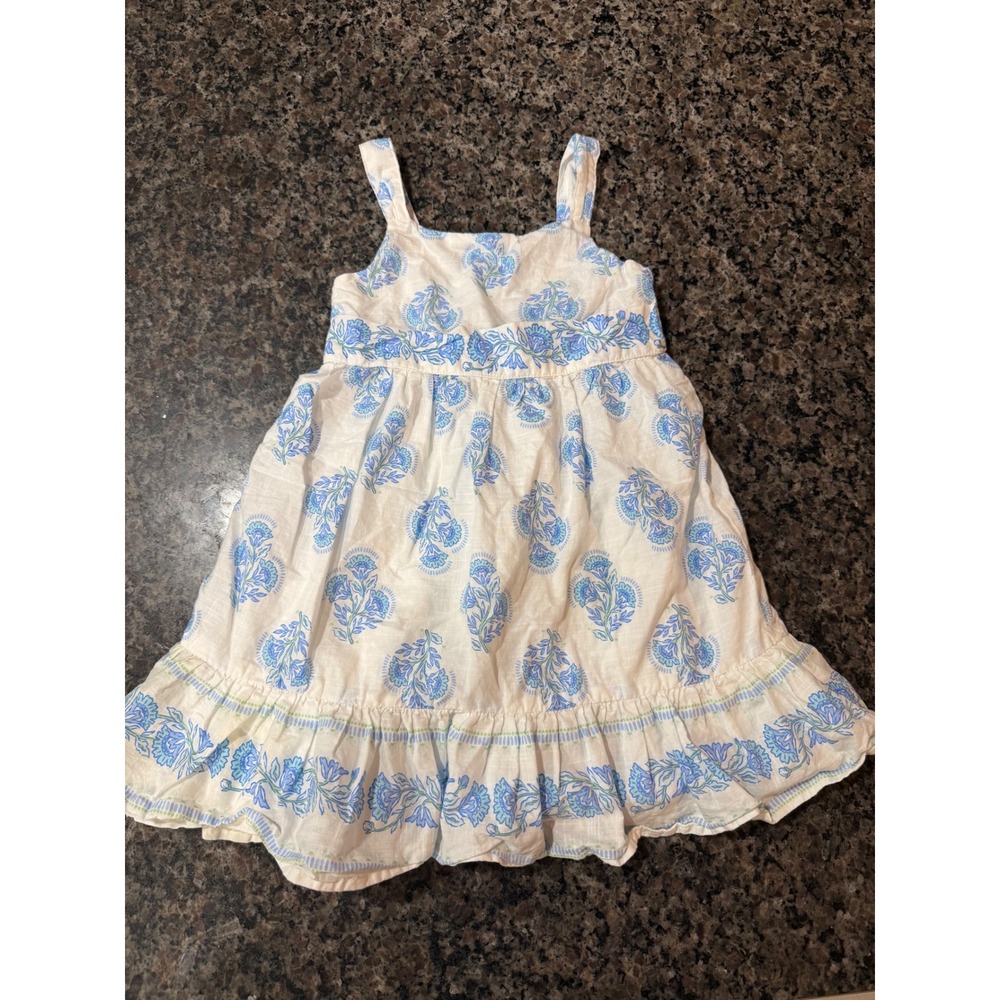 Haute Hippie Kids Blue Floral Cotton Block Print Dress Girls 4T Boho Ruffle Bow